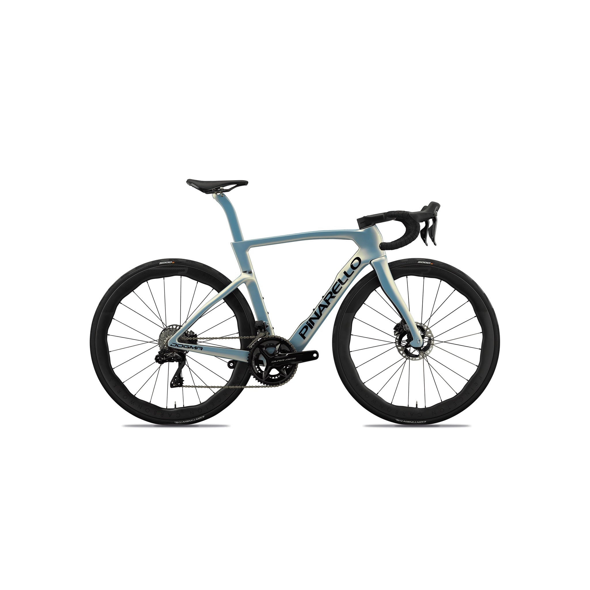 Side-on view of the Pinarello Dogma F bottom bracket area at bicycle. Richmond, London, showcasing the ultra-stiff T1100 1K carbon layup engineered for elite power transfer and responsiveness.
