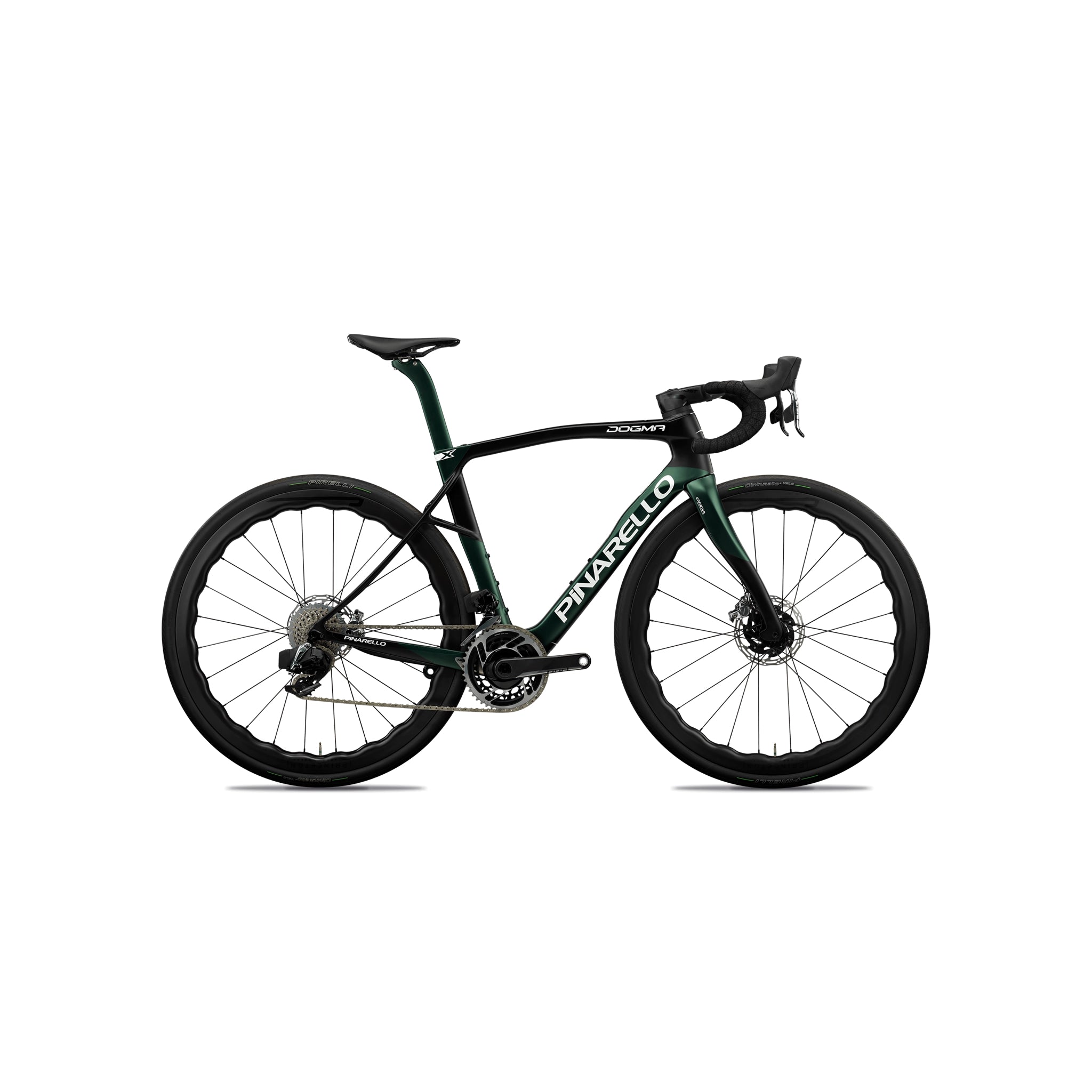 Side view of the Pinarello Dogma X specialist frame at bicycle. London, showcasing the unique X-Stays design for optimised vibration absorption and maximised vertical compliance on long-distance rides.