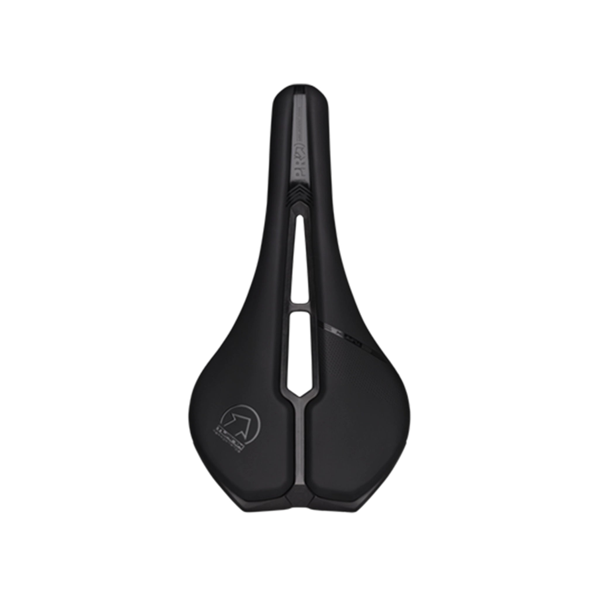 Top-down view of the PRO Turnix Team road saddle available at bicycle. London, showing the inmolded carbon base for specialist performance.