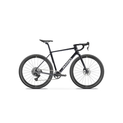 Full side-on profile of the Basso Palta III specialist gravel bike in Black at bicycle. Richmond, London, featuring a sleek matte-and-gloss finish, the integrated Paradigma cockpit, and optimised Italian carbon fibre racing geometry.