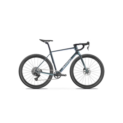 Side view of the Basso Palta III in the iridescent Galaxy colourway at bicycle. London, showcasing the hand-painted Italian frame with integrated 3B Gen 2 seatpost technology for maximised comfort on technical gravel trails.