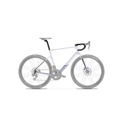 Full side-on profile of the Basso Diamante SV specialist road frameset in White at bicycle. Richmond, London, highlighting the refined 'Super Veloce' geometry and electronic groupset integration for maximised aerodynamic efficiency.
