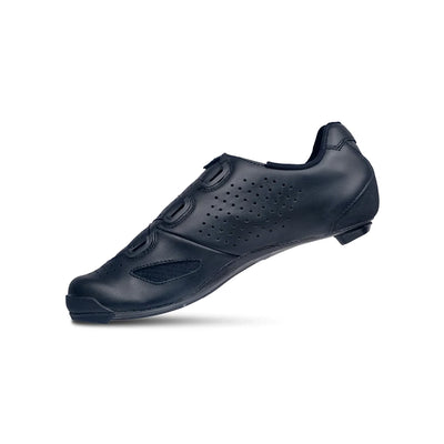 Detailed side profile of the Lake CX239 road shoe at bicycle. Richmond, highlighting the high-stiffness carbon fibre sole and the refined heel section for superior foot retention and stability.