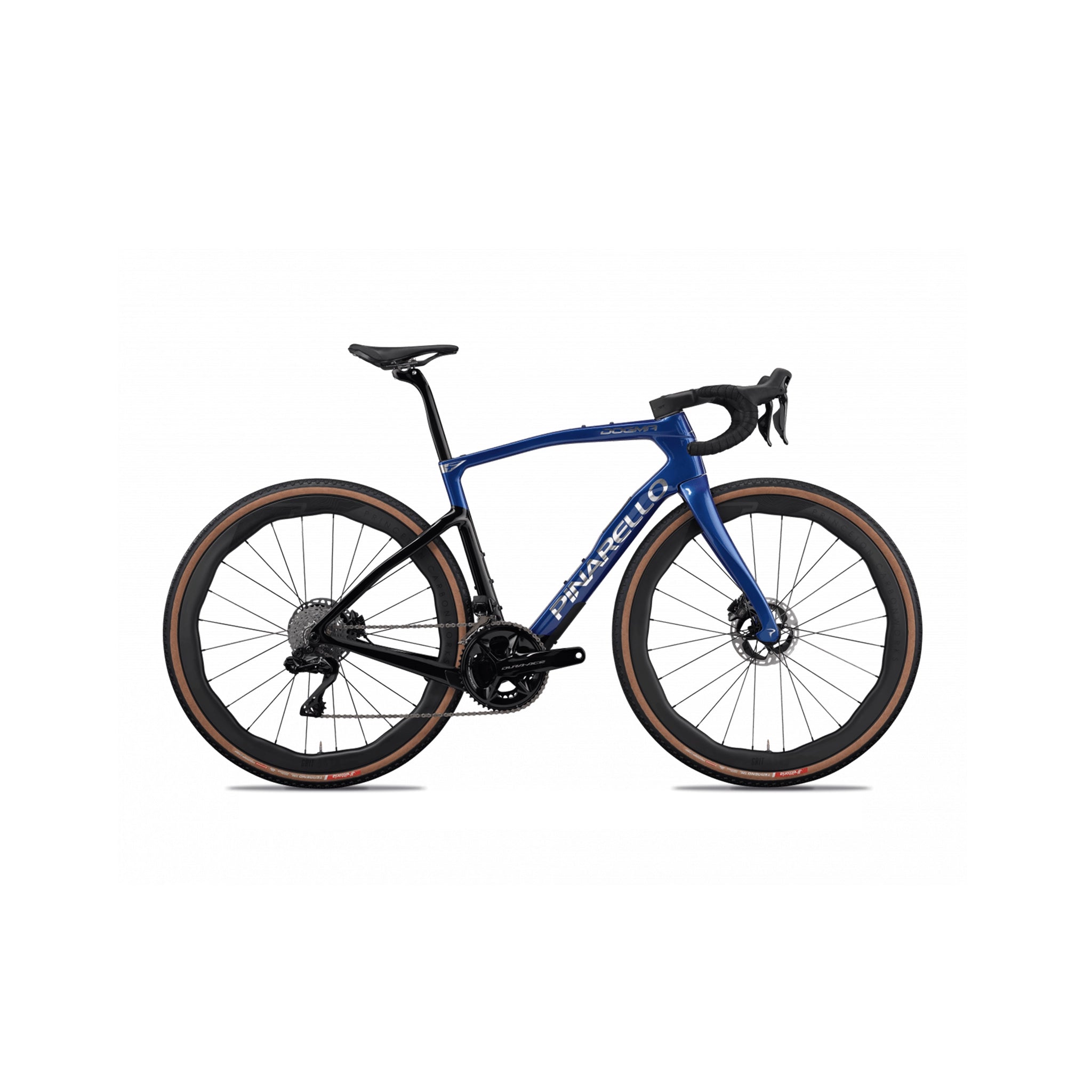 Side view of the Pinarello Dogma GR specialist frame at bicycle. London, showcasing the fully integrated TiCR internal cable routing and optimised aerodynamic tube shaping for elite gravel racing performance.