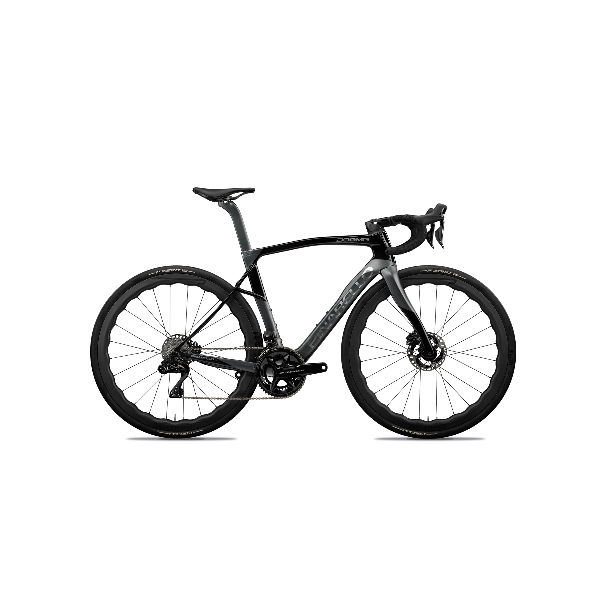 Full side-on profile of the Pinarello Dogma X specialist endurance frame kit at bicycle. Richmond, London, featuring the flagship TorayCa T1100 1K carbon fibre construction and high-performance Endurance geometry.