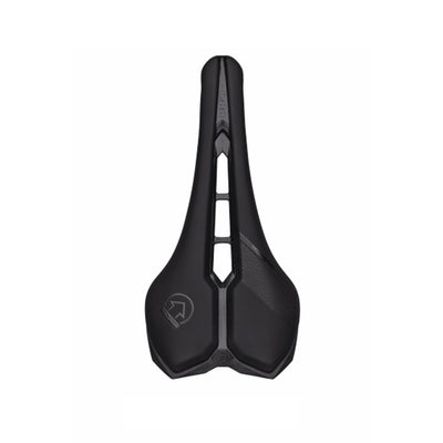 Top-down view of the PRO Griffon Team road saddle at bicycle. London, showing the rounded rear profile and inmolded carbon base construction.