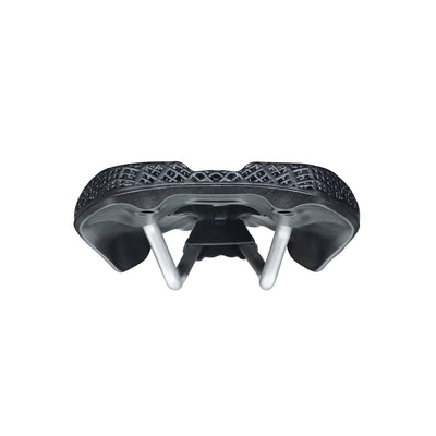 Rear detail of the Selle Italia Watt 3D Ti316 Superflow tri saddle at bicycle. Richmond, London, showcasing the specialist honeycomb 3D-printed architecture for optimal triathlon performance.
