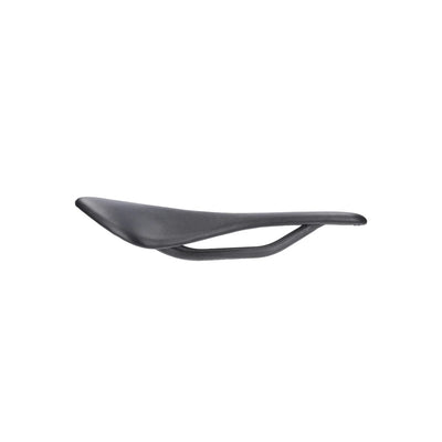 Side view of the Berk Lupina Short carbon saddle at bicycle. Richmond, London, showing the lightweight T-shape design for reduced friction.
