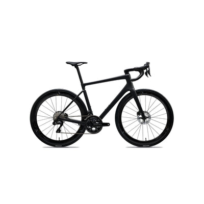 Side-on profile of the ENVE Melee in Black at bicycle. Richmond, London, illustrating the refined specialist carbon layup and integrated cockpit designed for maximised power transfer and professional-level speed.