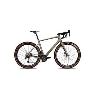 Side-on view of the ENVE MOG in Topo Green at bicycle. London, featuring the unique specialist colourway and high-performance carbon fibre layup for optimised power transfer.