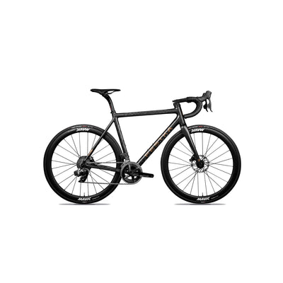 Side profile of the Festka ONE Bronze specialist road bike at bicycle. Richmond, highlighting the high-performance, ultra-stiff carbon construction and artisan hand-finished bronze paint.