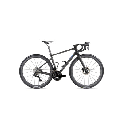 Side profile of the Parlee Ouray specialist all-road bike at bicycle. Richmond, London, featuring a UD monocoque carbon frame and 40mm tyre clearance for optimised endurance performance.
