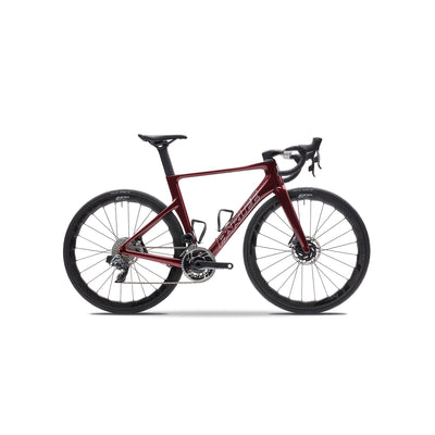 Side profile of the Parlee RZ7 specialist aero road bike at bicycle. Richmond, London, featuring the ultra-lightweight 870g carbon frame and integrated Recurve™ tubing for optimised aerodynamics.