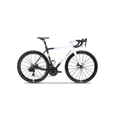 Side profile of the Parlee Z-Zero GT specialist road bike at bicycle. Richmond, London, featuring a hand-built tube-to-tube carbon frameset and fully integrated internal cabling.