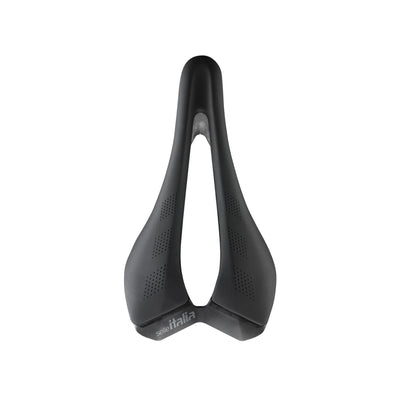 Top-down view of the Selle Italia SLR Carbon at bicycle. London, showcasing the classic SLR sitting shape engineered for maximum efficiency.