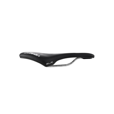 Side profile of the Selle Italia SLR Boost Lady Ti316 Superflow saddle at bicycle. Richmond, London, updated to meet the specific needs of female cyclists.