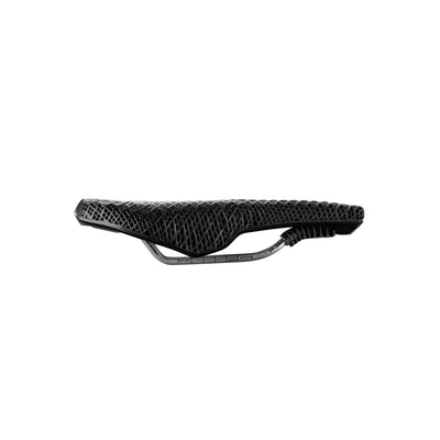 Side profile of the Selle Italia Watt 3D Ti316 Superflow triathlon saddle at bicycle. Richmond, London, featuring a 3D-printed cover for specialist tri grip and support.