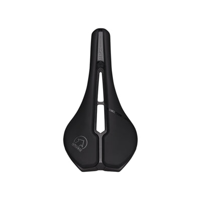 Top-down view of the PRO Turnix Team road saddle available at bicycle. London, showing the inmolded carbon base for specialist performance.
